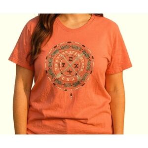 Gildan Texas Lone Star State‎ Graphic T-Shirt Womens Large Coral Western Tee